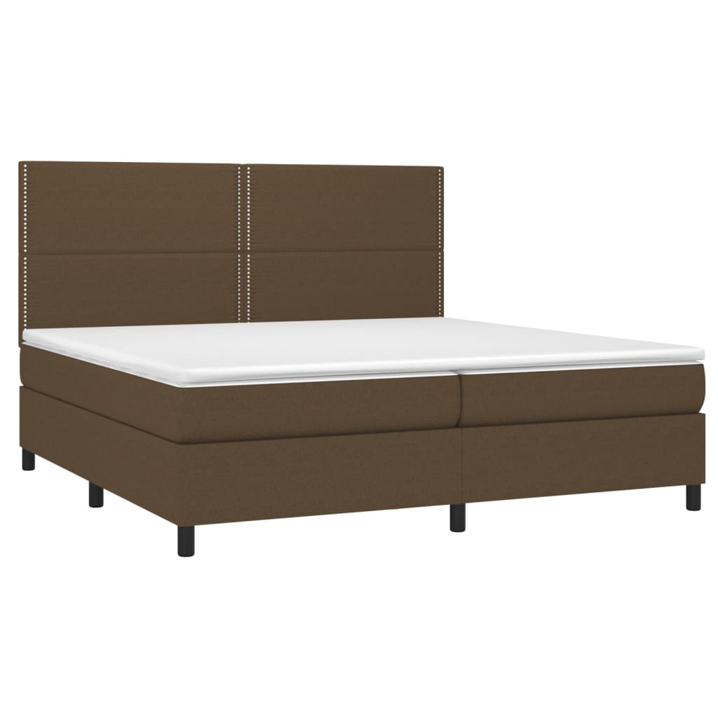 Κρεβάτι Boxspring με Στρώμα Σκούρο Καφέ 200x200 εκ. Υφασμάτινο - Pakobazaar