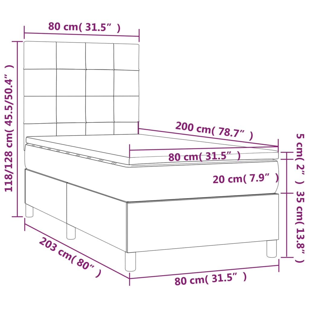 Κρεβάτι Boxspring με Στρώμα Σκούρο Καφέ 80x200 εκ. Υφασμάτινο