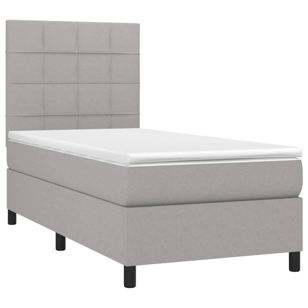 Κρεβάτι Boxspring με Στρώμα Ανοιχτό Γκρι 90x190 εκ. Υφασμάτινο