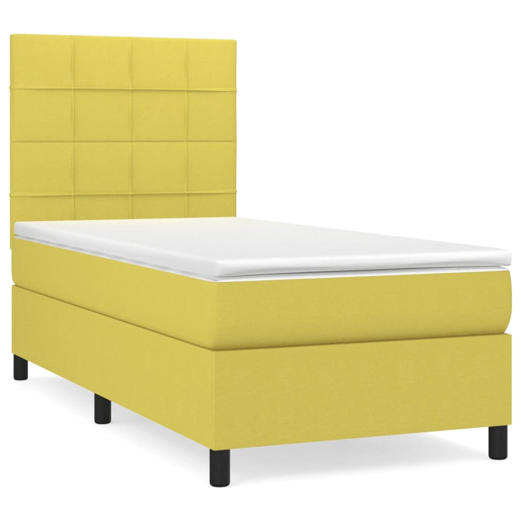 Κρεβάτι Boxspring με Στρώμα Πράσινο 90x190 εκ.Υφασμάτινο - Pakobazaar