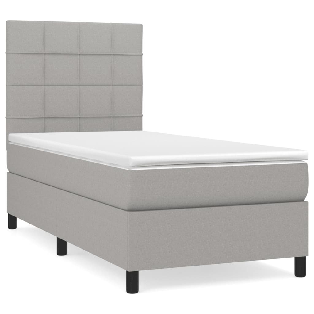 Κρεβάτι Boxspring με Στρώμα Ανοιχτό Γκρι 90x200 εκ. Υφασμάτινο