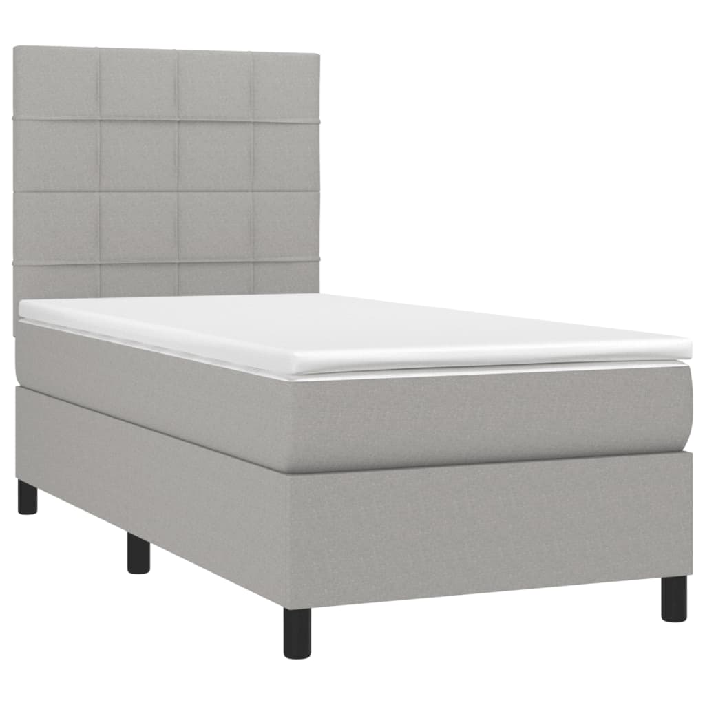 Κρεβάτι Boxspring με Στρώμα Ανοιχτό Γκρι 90x200 εκ. Υφασμάτινο