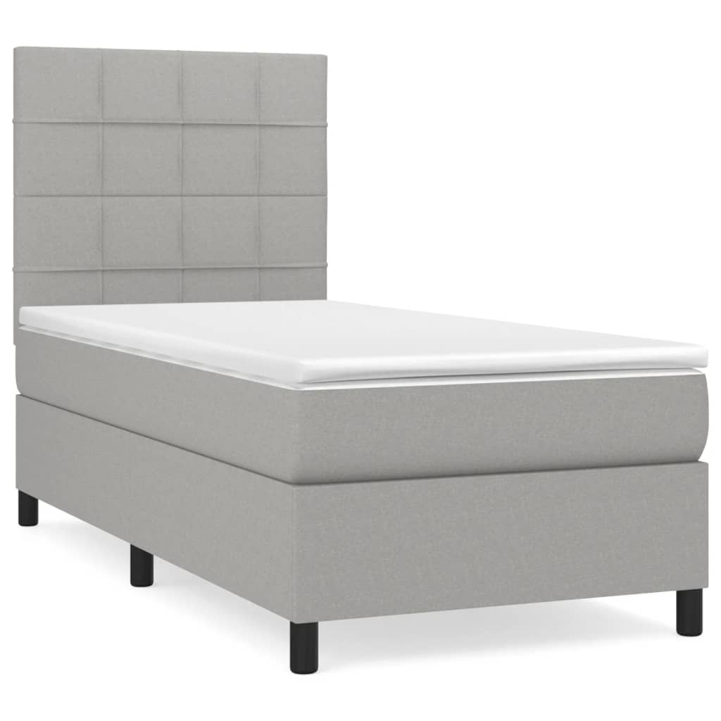 Κρεβάτι Boxspring με Στρώμα Ανοιχτό Γκρι 100x200 εκ. Υφασμάτινο