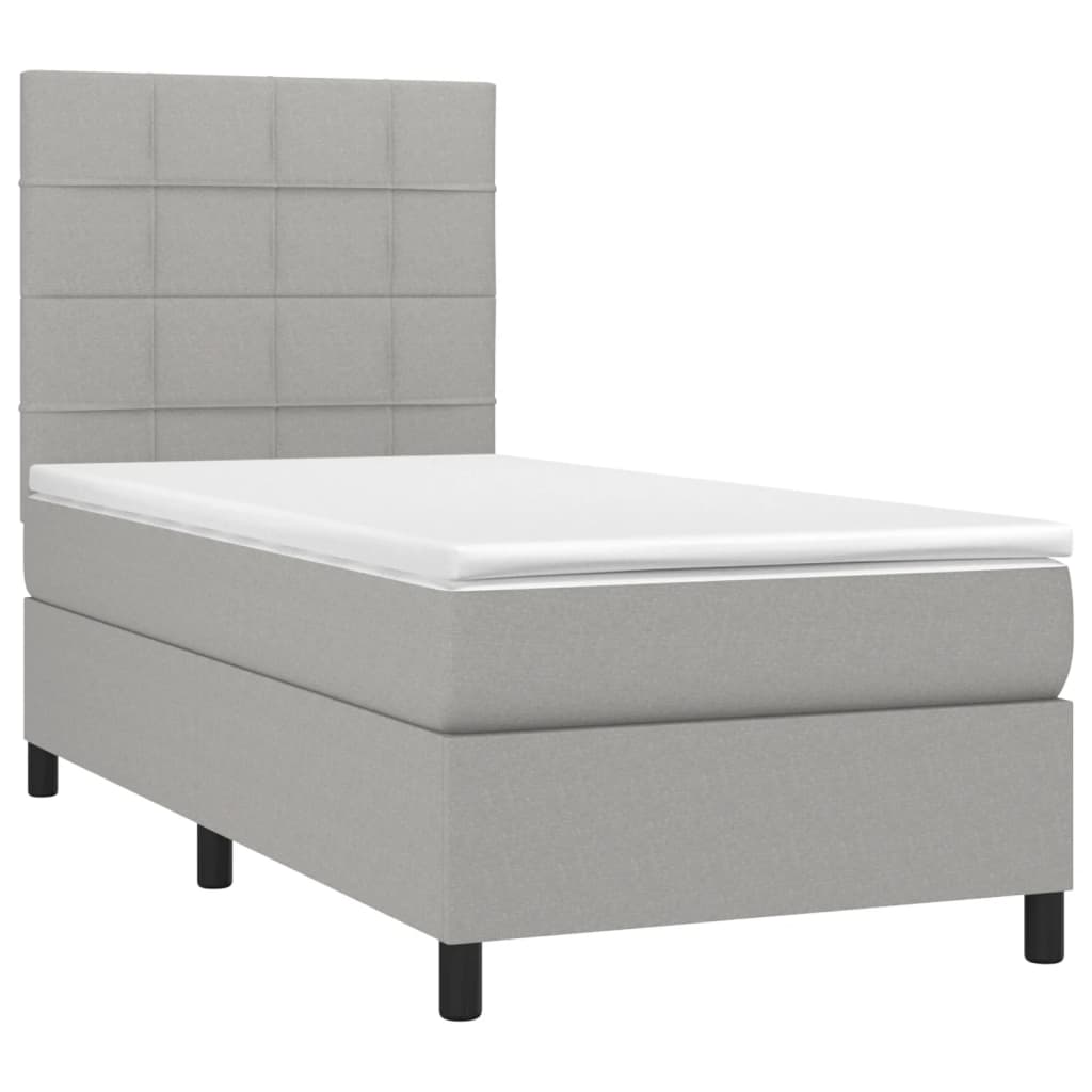 Κρεβάτι Boxspring με Στρώμα Ανοιχτό Γκρι 100x200 εκ. Υφασμάτινο