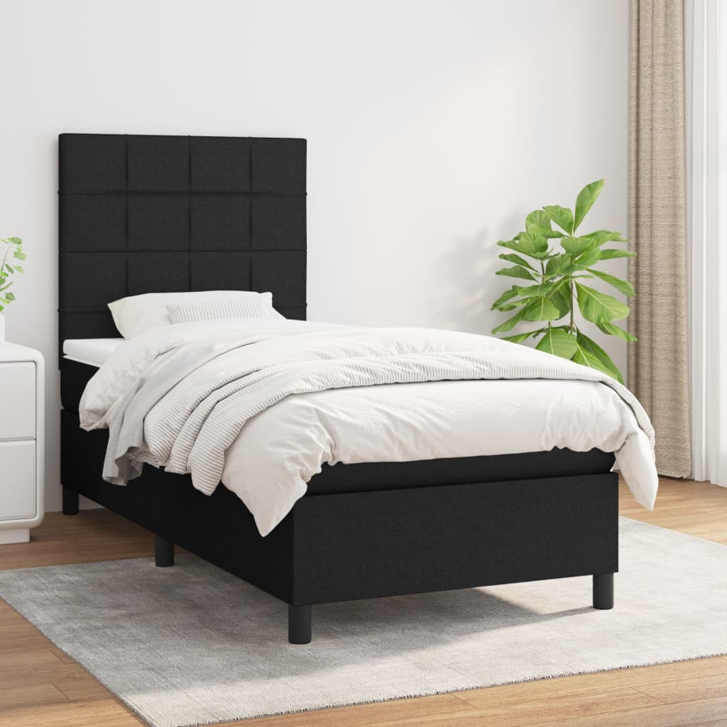 Κρεβάτι Boxspring με Στρώμα Μαύρο 100 x 200 εκ. Υφασμάτινο - Pakobazaar