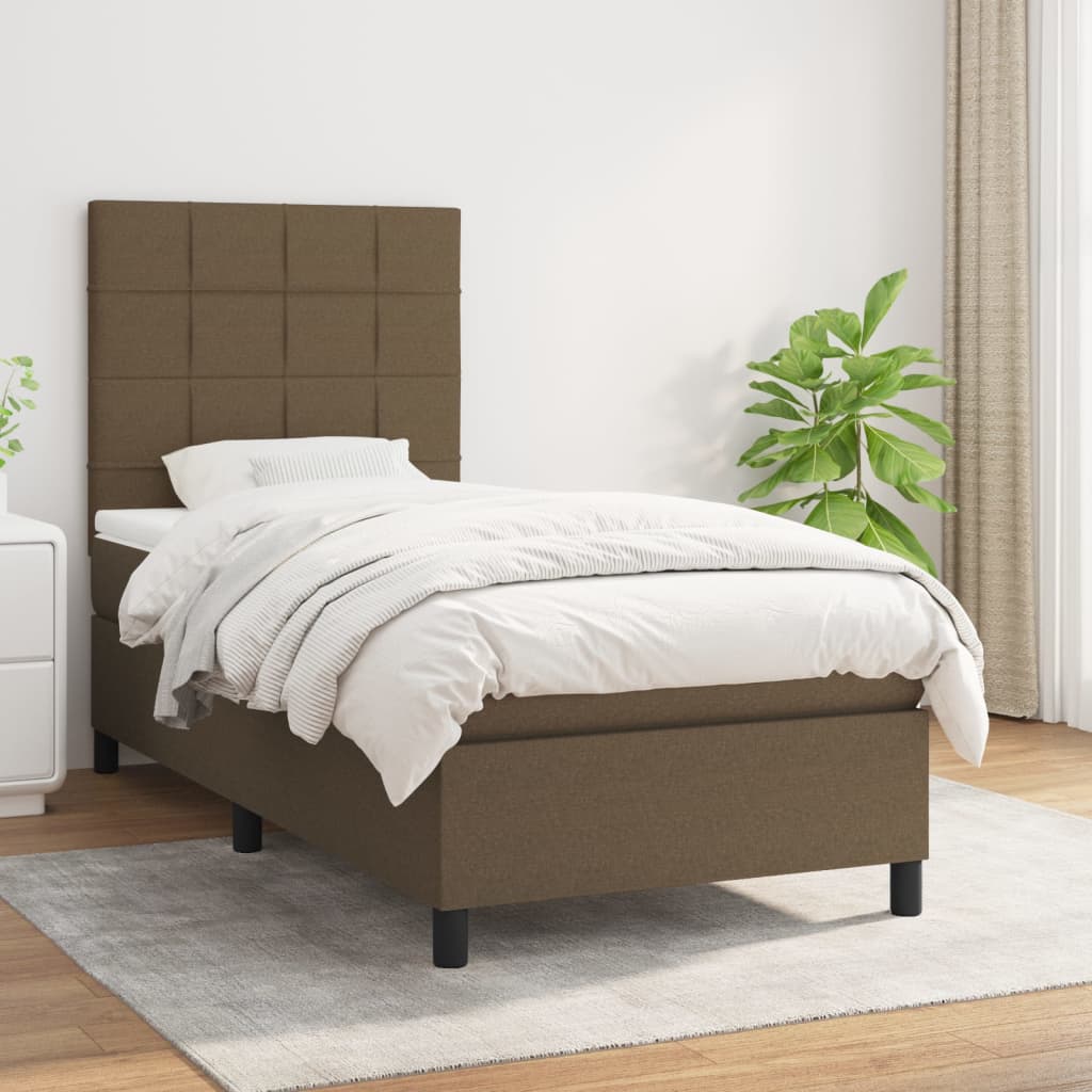 Κρεβάτι Boxspring με Στρώμα Σκούρο Καφέ 100x200 εκ. Υφασμάτινο - Pakobazaar