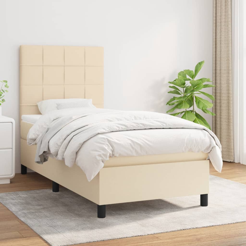 Κρεβάτι Boxspring με Στρώμα Κρεμ 100 x 200 εκ. Υφασμάτινο