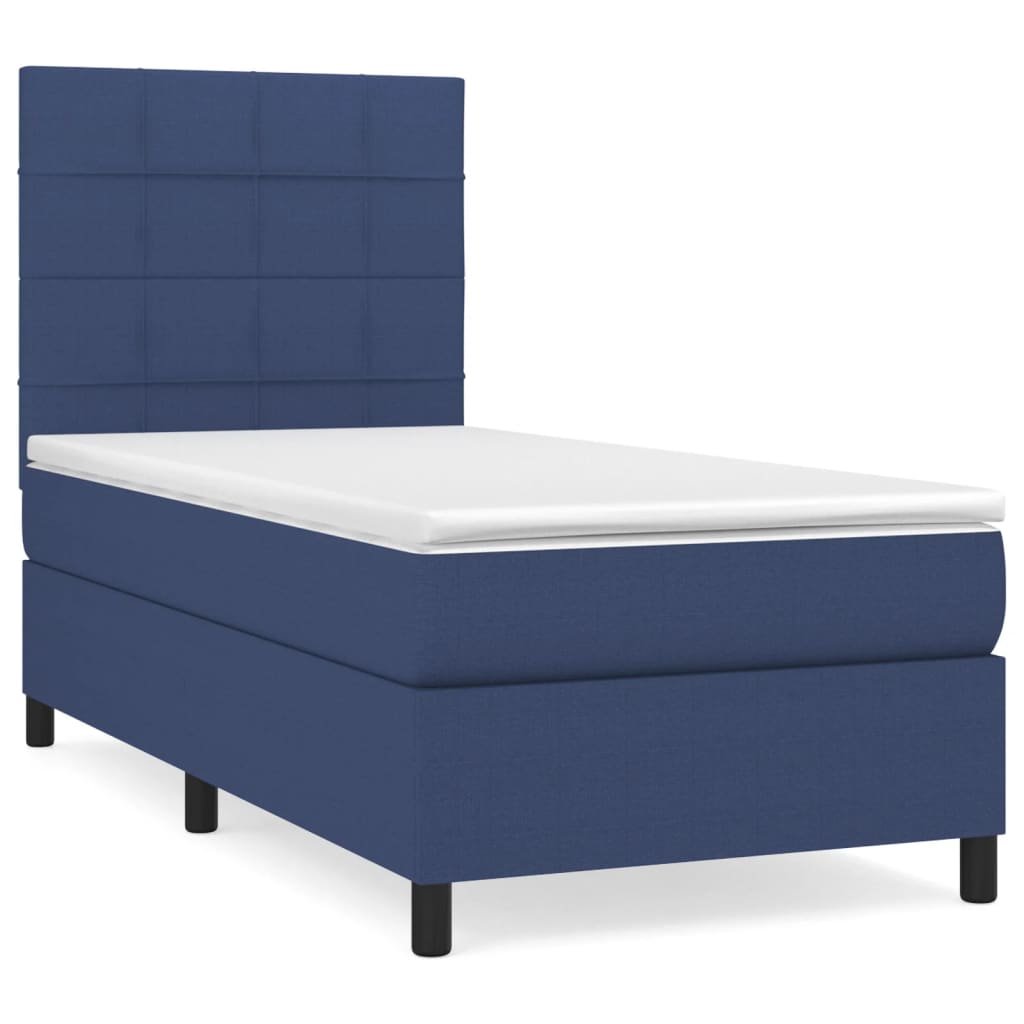 Κρεβάτι Boxspring με Στρώμα Μπλε 100 x 200 εκ. Υφασμάτινο