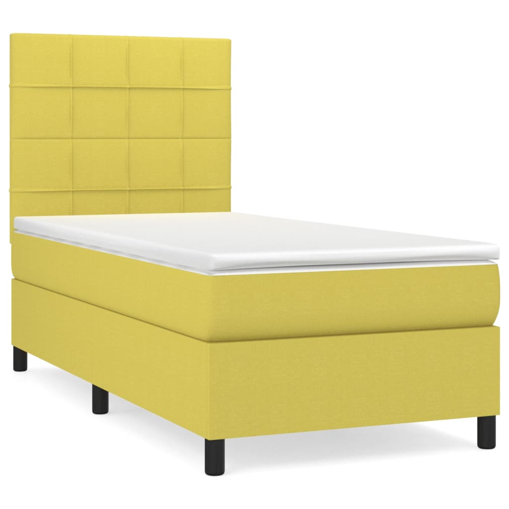 Κρεβάτι Boxspring με Στρώμα Πράσινο 100 x 200 εκ. Υφασμάτινο