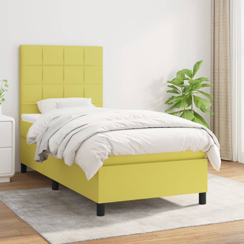 Κρεβάτι Boxspring με Στρώμα Πράσινο 100 x 200 εκ. Υφασμάτινο