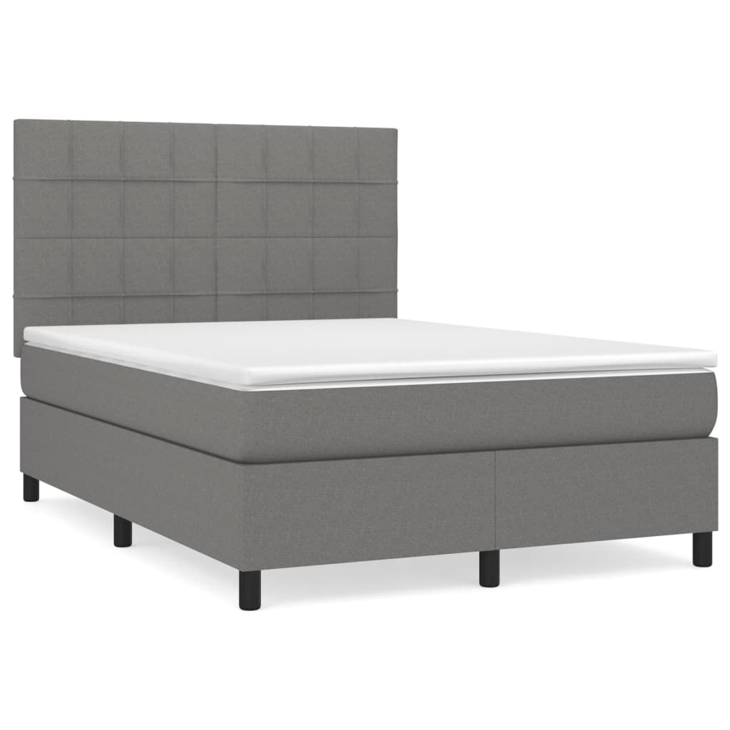 Κρεβάτι Boxspring με Στρώμα Σκούρο Γκρι 140x200 εκ Υφασμάτινο