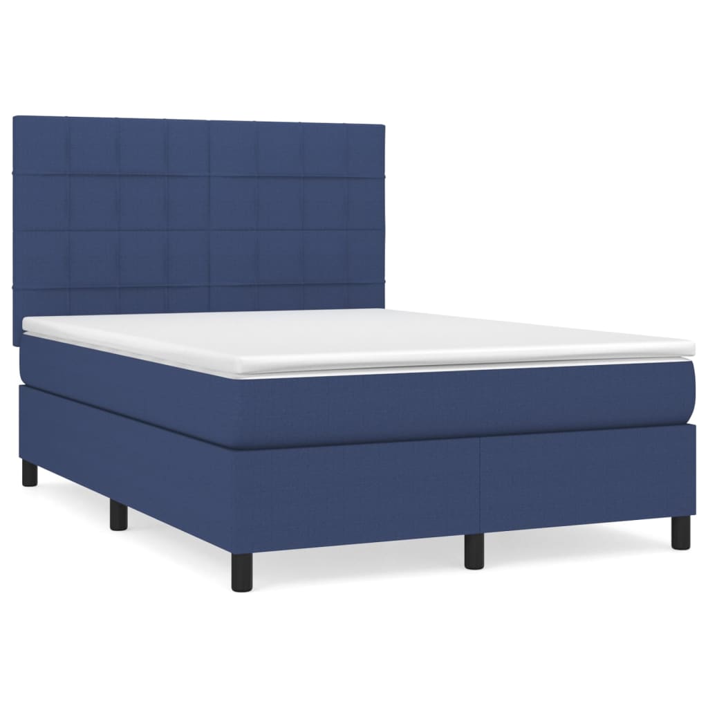 Κρεβάτι Boxspring με Στρώμα Μπλε 140x200 εκ. Υφασμάτινο