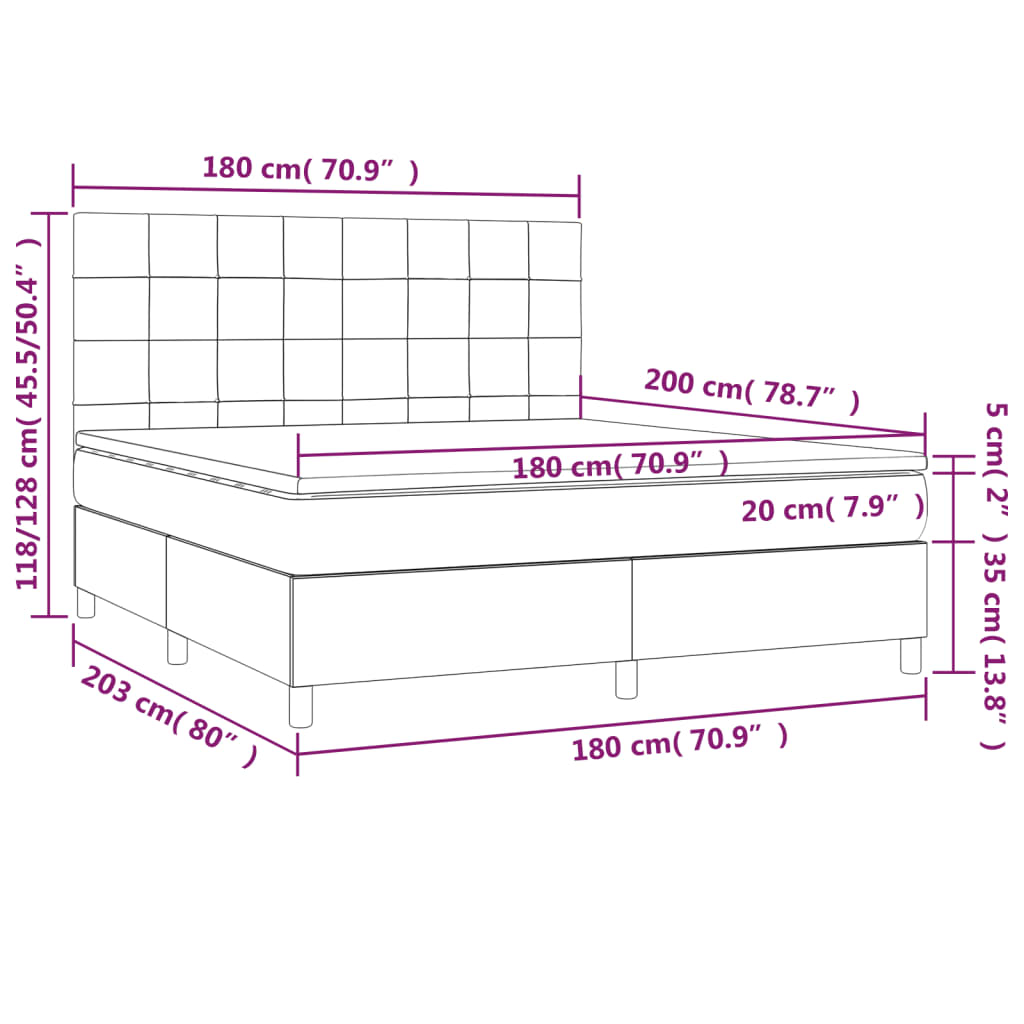 Κρεβάτι Boxspring με Στρώμα Σκούρο Γκρι 180x200 εκ Υφασμάτιν