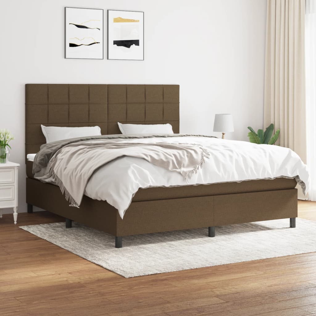 Κρεβάτι Boxspring με Στρώμα Σκούρο Καφέ 180x200 εκ Υφασμάτινο