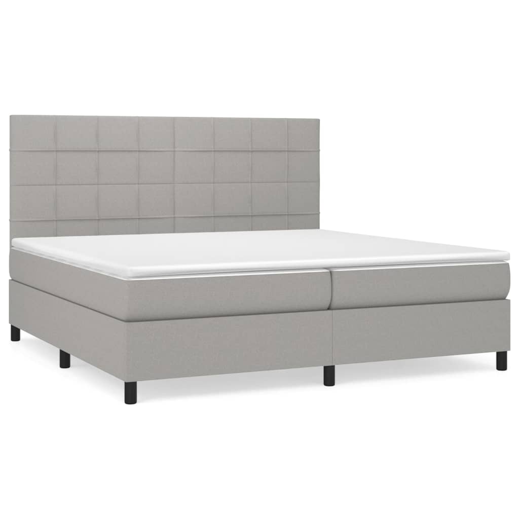 Κρεβάτι Boxspring με Στρώμα Ανοιχτό Γκρι 200x200 εκ. Υφασμάτινο