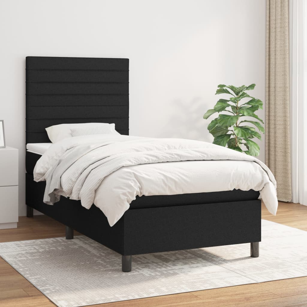 Κρεβάτι Boxspring με Στρώμα Μαύρο 90x190 εκ.Υφασμάτινο - Pakobazaar