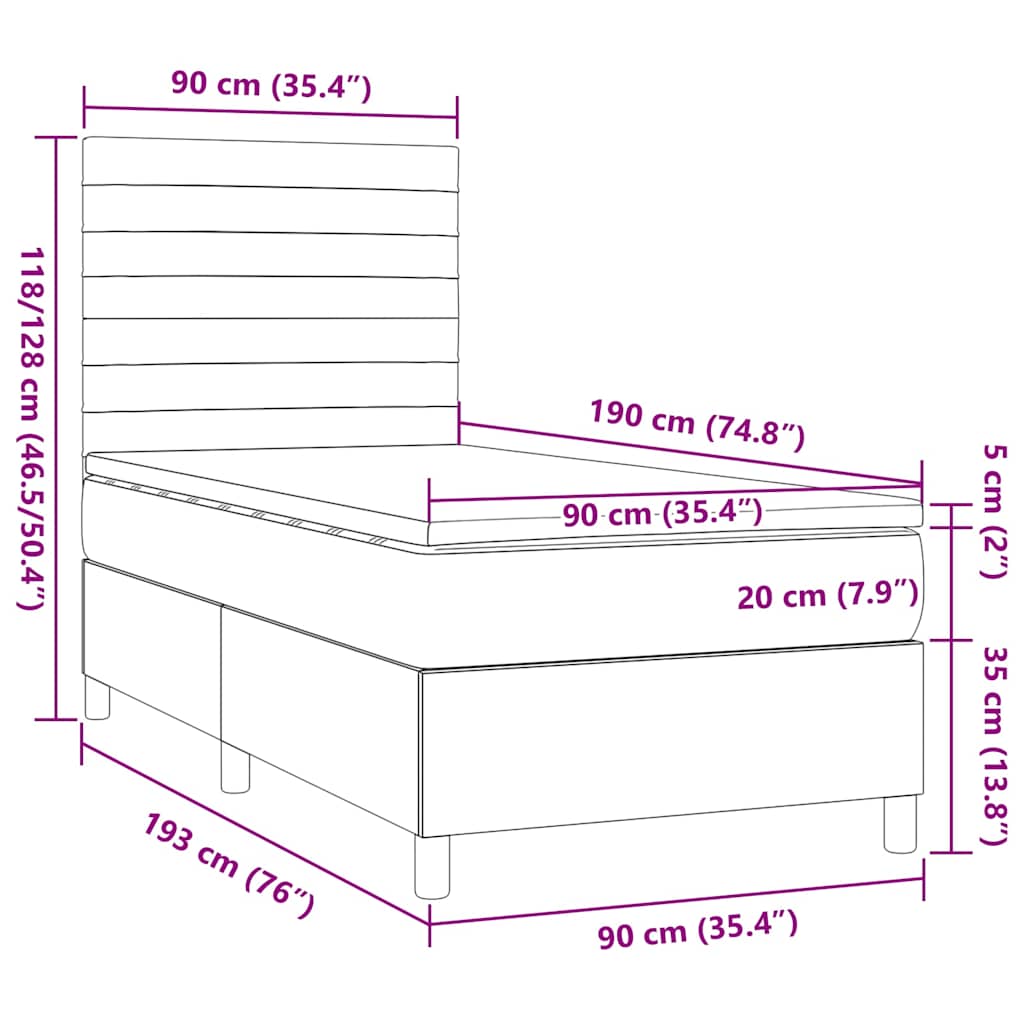 Κρεβάτι Boxspring με Στρώμα Taupe 90x190 εκ.Υφασμάτινο