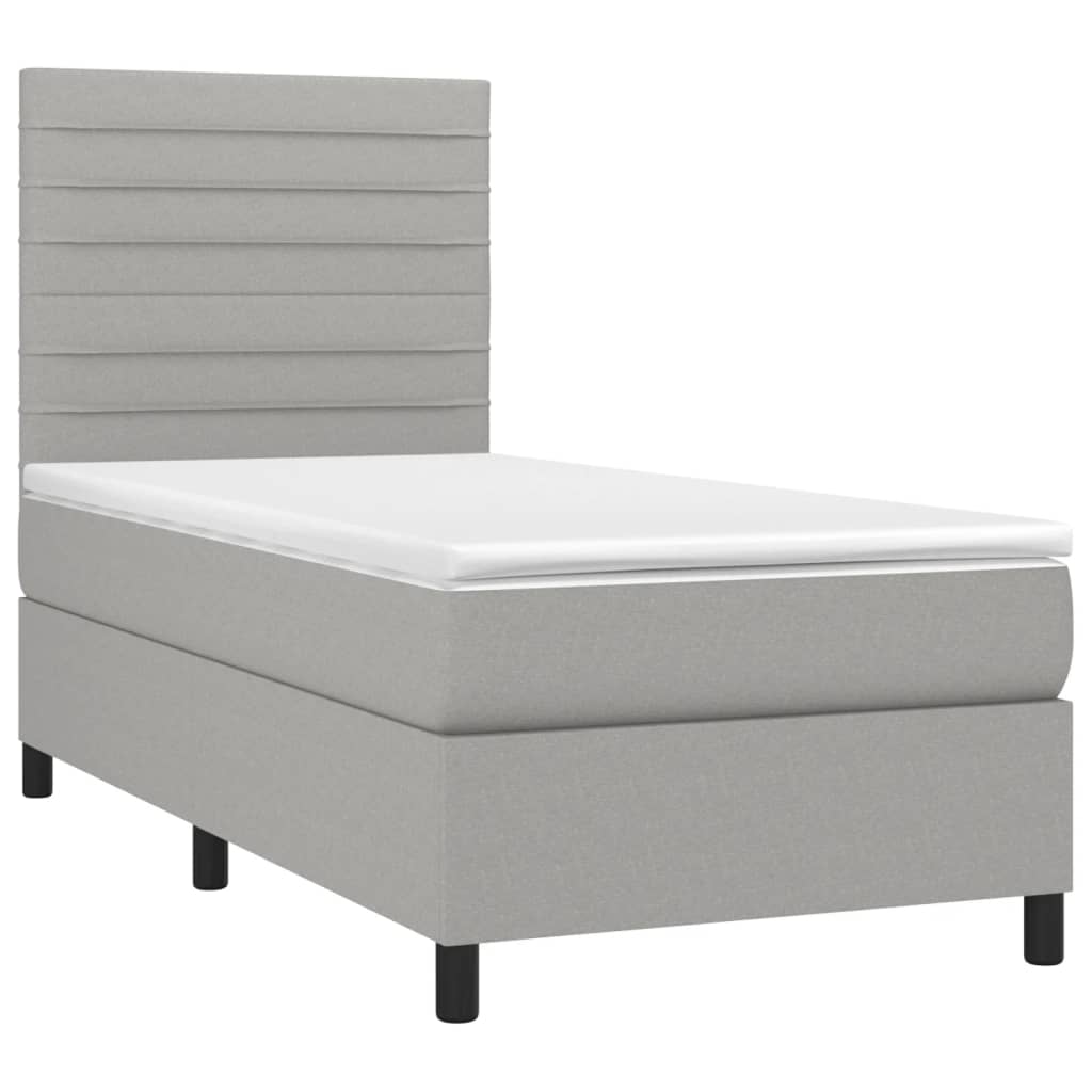 Κρεβάτι Boxspring με Στρώμα Ανοιχτό Γκρι 90x200 εκ. Υφασμάτινο