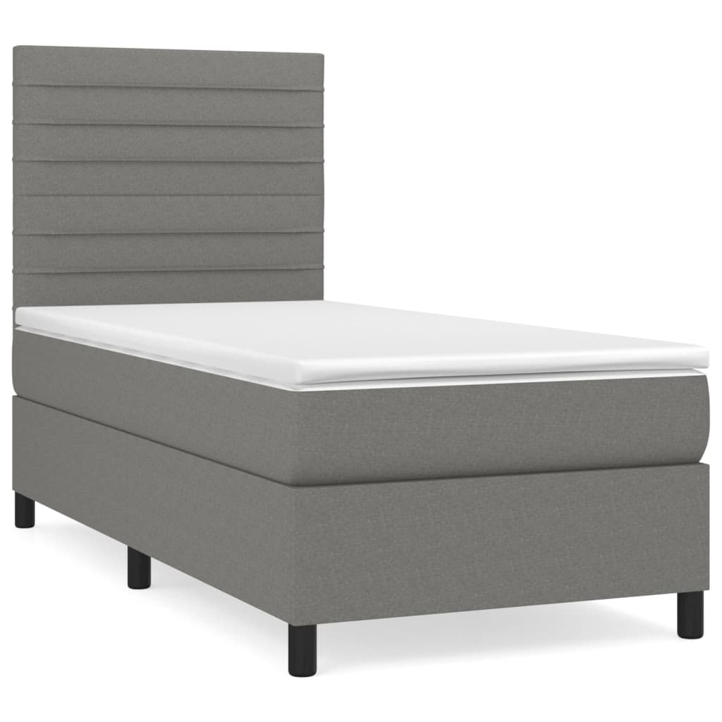 Κρεβάτι Boxspring με Στρώμα Σκούρο Γκρι 90x200 εκ. Υφασμάτινο - Pakobazaar