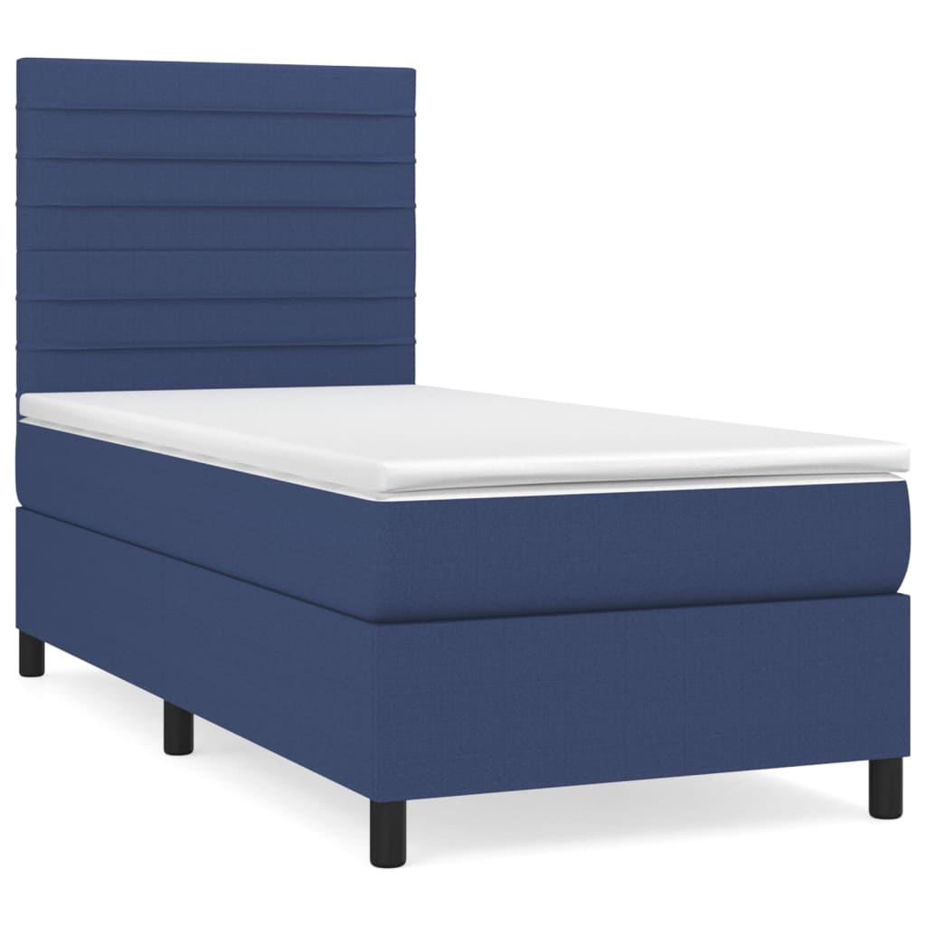Κρεβάτι Boxspring με Στρώμα Μπλε 100 x 200 εκ. Υφασμάτινο