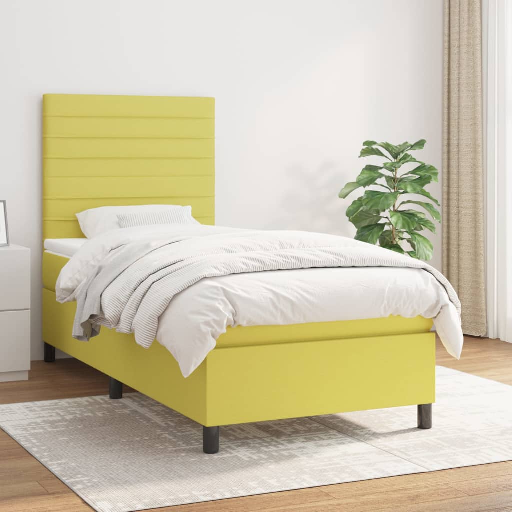 Κρεβάτι Boxspring με Στρώμα Πράσινο 100 x 200 εκ. Υφασμάτινο