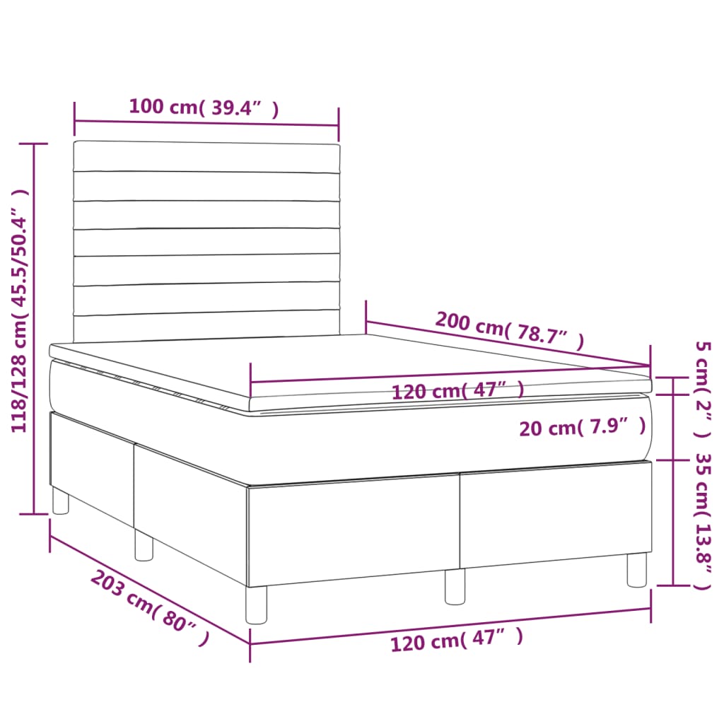 Κρεβάτι Boxspring με Στρώμα Μαύρο 120x200 εκ. Υφασμάτινο