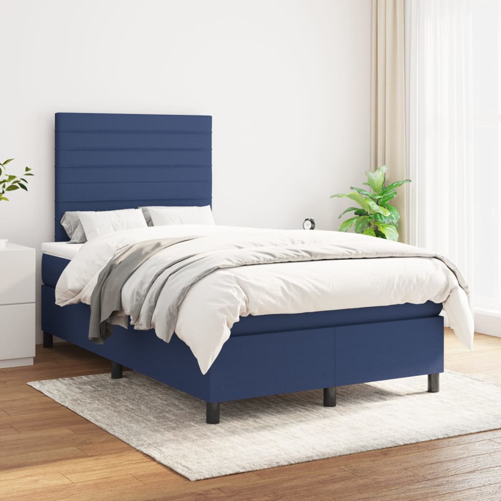 Κρεβάτι Boxspring με Στρώμα Μπλε 120x200 εκ. Υφασμάτινο - Pakobazaar