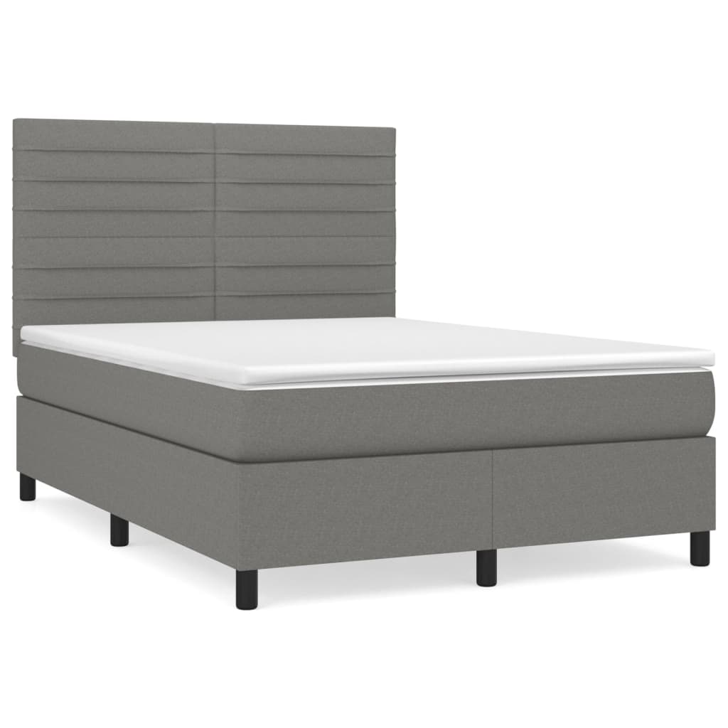 Κρεβάτι Boxspring με Στρώμα Σκούρο Γκρι 140x190 εκ. Υφασμάτινο