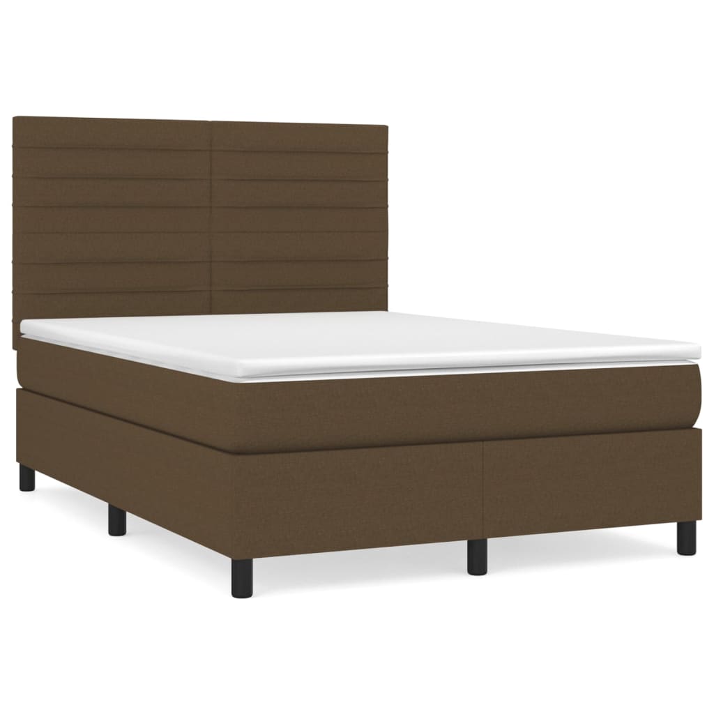 Κρεβάτι Boxspring με Στρώμα Σκούρο Καφέ 140x200 εκ Υφασμάτινο