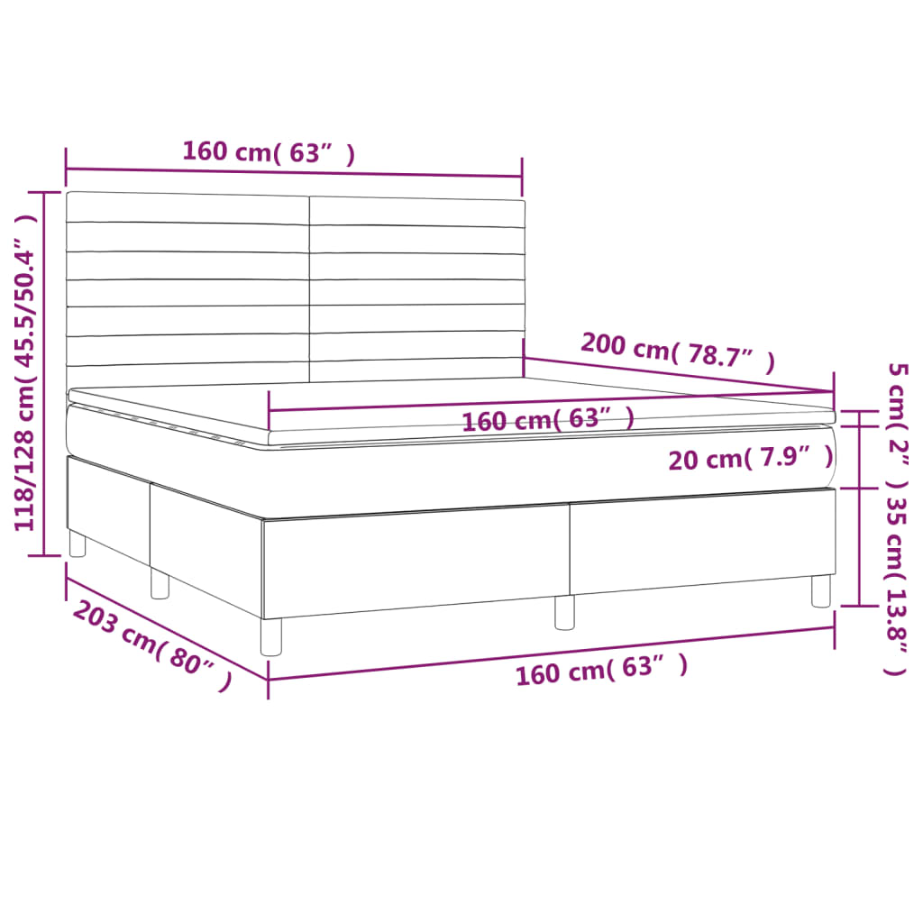 Κρεβάτι Boxspring με Στρώμα Κρεμ 160x200 εκ. Υφασμάτινο