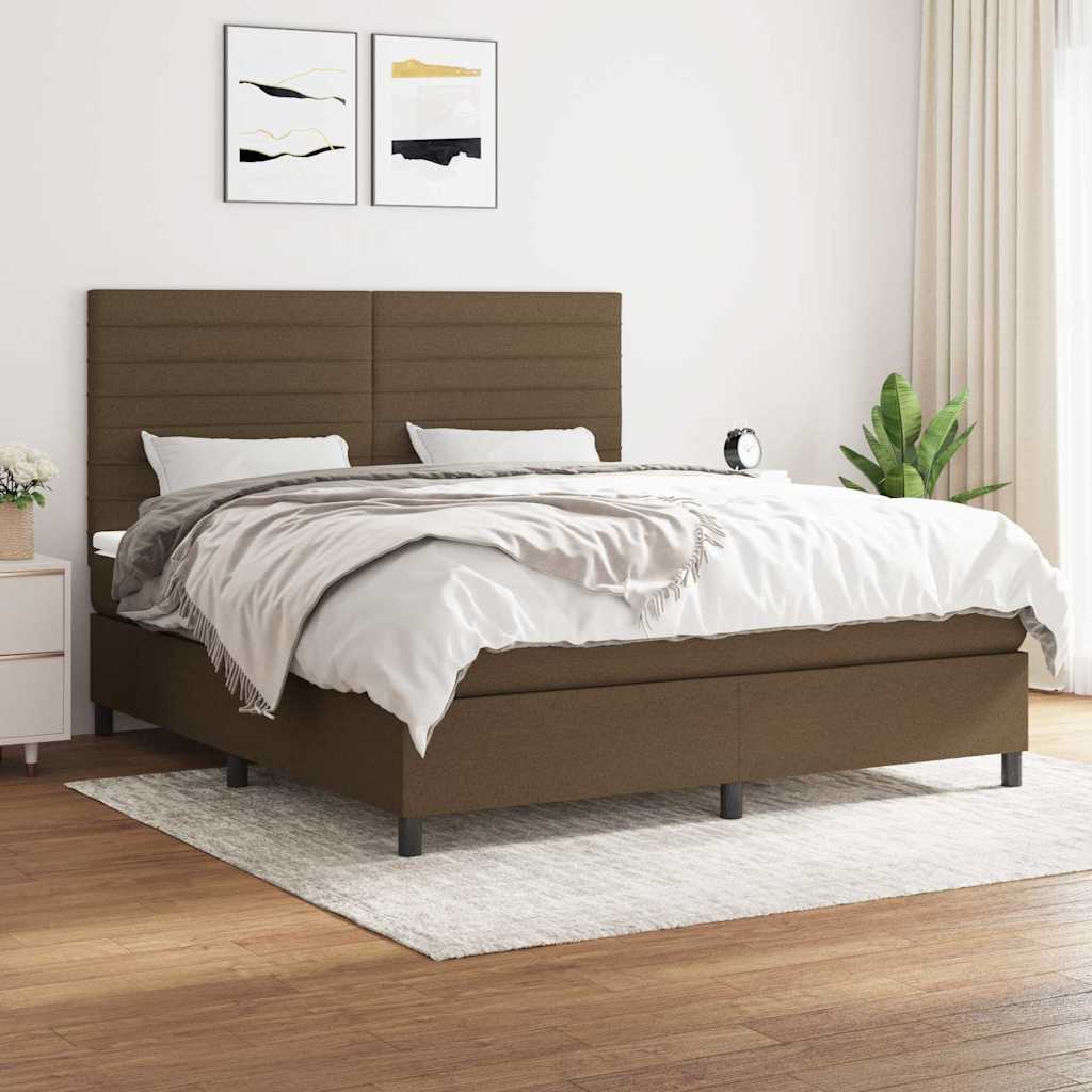 Κρεβάτι Boxspring με Στρώμα Σκούρο Καφέ 180x200 εκ Υφασμάτινο