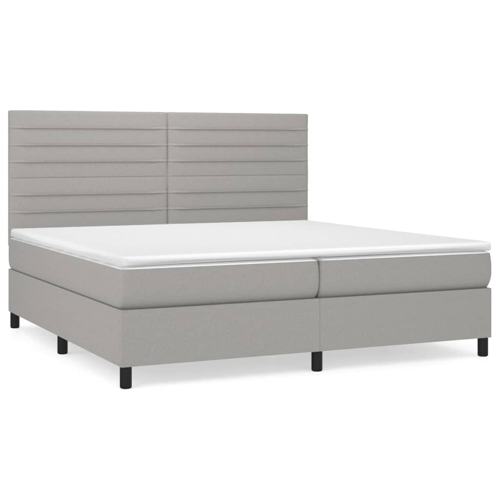 Κρεβάτι Boxspring με Στρώμα Ανοιχτό Γκρι 200x200 εκ. Υφασμάτινο