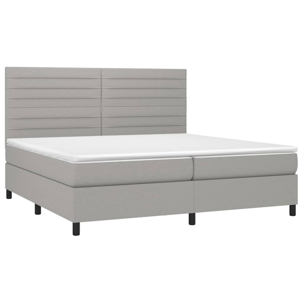 Κρεβάτι Boxspring με Στρώμα Ανοιχτό Γκρι 200x200 εκ. Υφασμάτινο