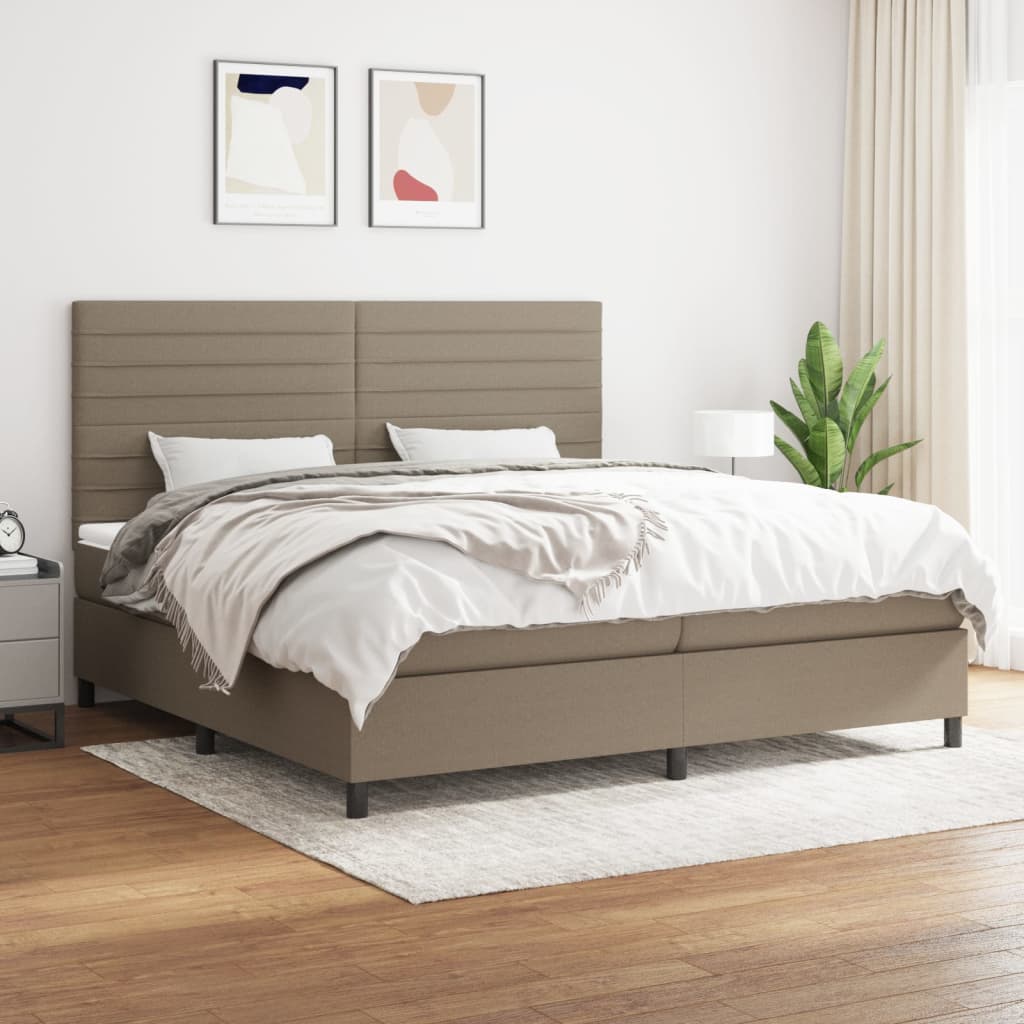 Κρεβάτι Boxspring με Στρώμα Taupe 200x200 εκ. Υφασμάτινο - Pakobazaar