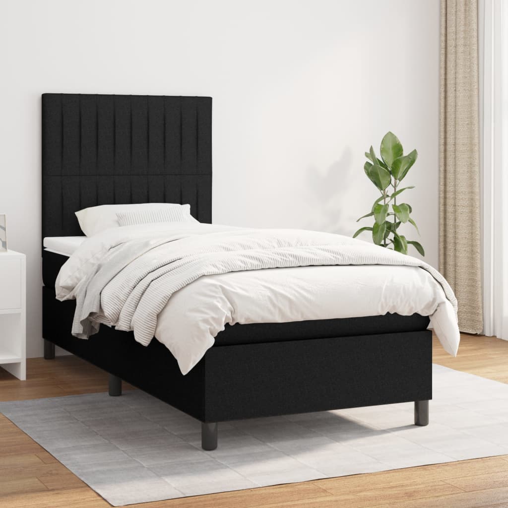Κρεβάτι Boxspring με Στρώμα Μαύρο 90x190 εκ.Υφασμάτινο - Pakobazaar
