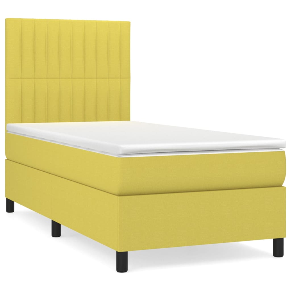 Κρεβάτι Boxspring με Στρώμα Πράσινο 90x190 εκ.Υφασμάτινο