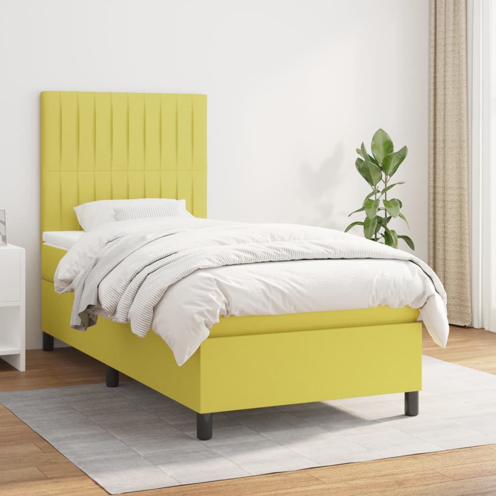 Κρεβάτι Boxspring με Στρώμα Πράσινο 90x190 εκ.Υφασμάτινο