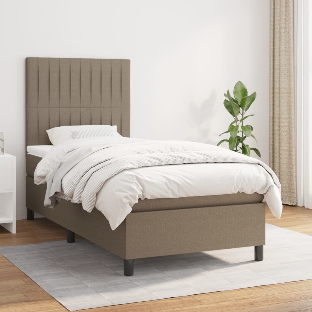Κρεβάτι Boxspring με Στρώμα Taupe 100 x 200 εκ. Υφασμάτινο - Pakobazaar
