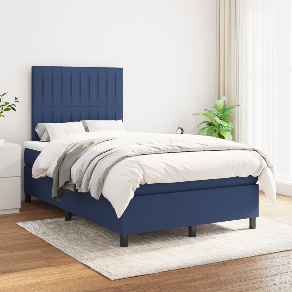 Κρεβάτι Boxspring με Στρώμα Μπλε 120x200 εκ. Υφασμάτινο - Pakobazaar