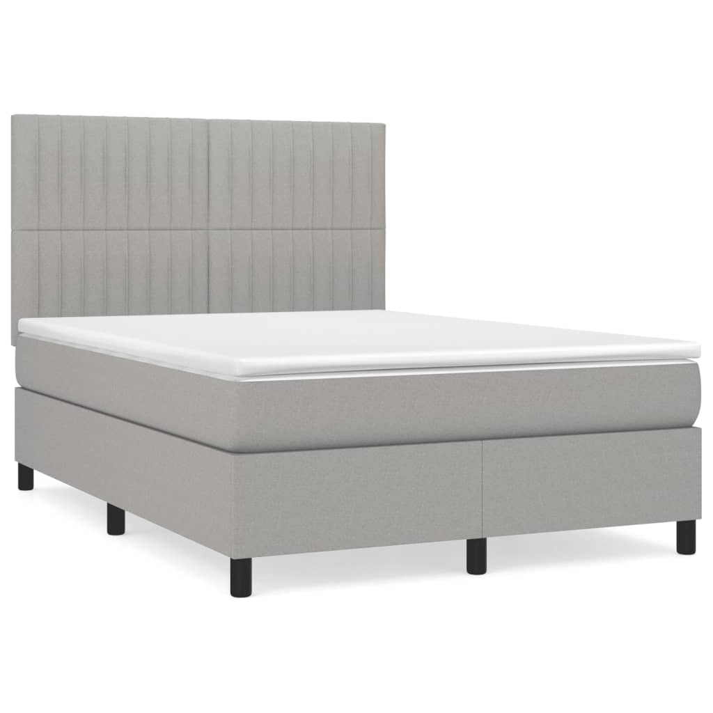 Κρεβάτι Boxspring με Στρώμα Ανοιχτό Γκρι 140x190 εκ. Υφασμάτινο