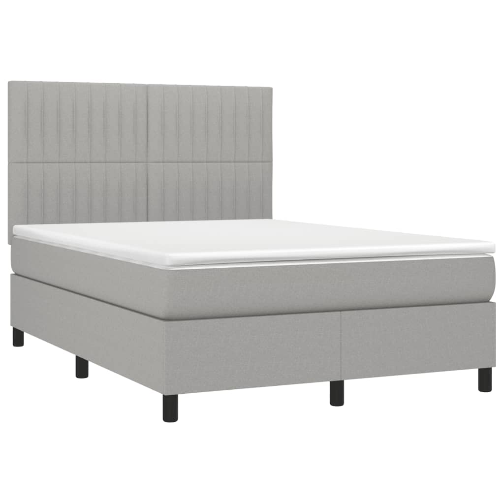 Κρεβάτι Boxspring με Στρώμα Ανοιχτό Γκρι 140x190 εκ. Υφασμάτινο