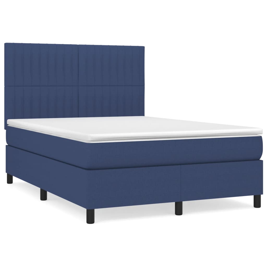 Κρεβάτι Boxspring με Στρώμα Μπλε 140x190 εκ. Υφασμάτινο