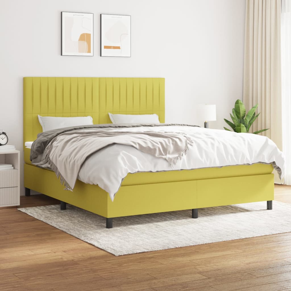 Κρεβάτι Boxspring με Στρώμα Πράσινο 160x200 εκ.Υφασμάτινο - Pakobazaar