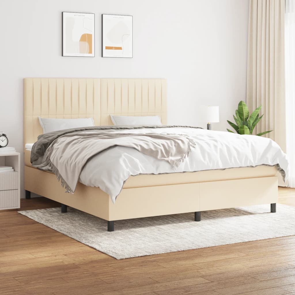 Κρεβάτι Boxspring με Στρώμα Κρεμ 180x200 εκ. Υφασμάτινο - Pakobazaar