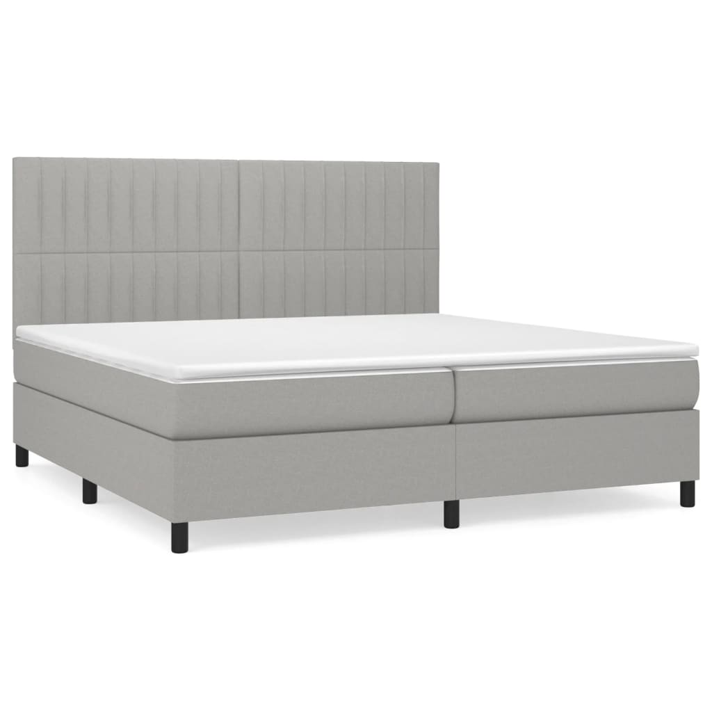 Κρεβάτι Boxspring με Στρώμα Ανοιχτό Γκρι 200x200 εκ. Υφασμάτινο