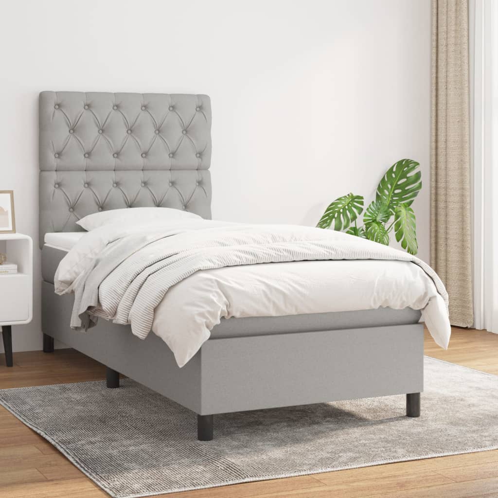 Κρεβάτι Boxspring με Στρώμα Ανοιχτό Γκρι 80x200 εκ. Υφασμάτινο