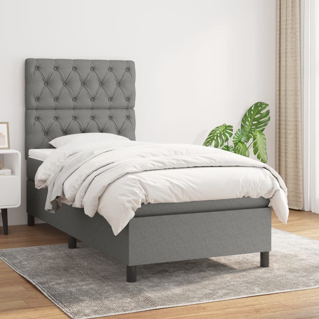 Κρεβάτι Boxspring με Στρώμα Σκούρο Γκρι 80x200 εκ. Υφασμάτινο - Pakobazaar