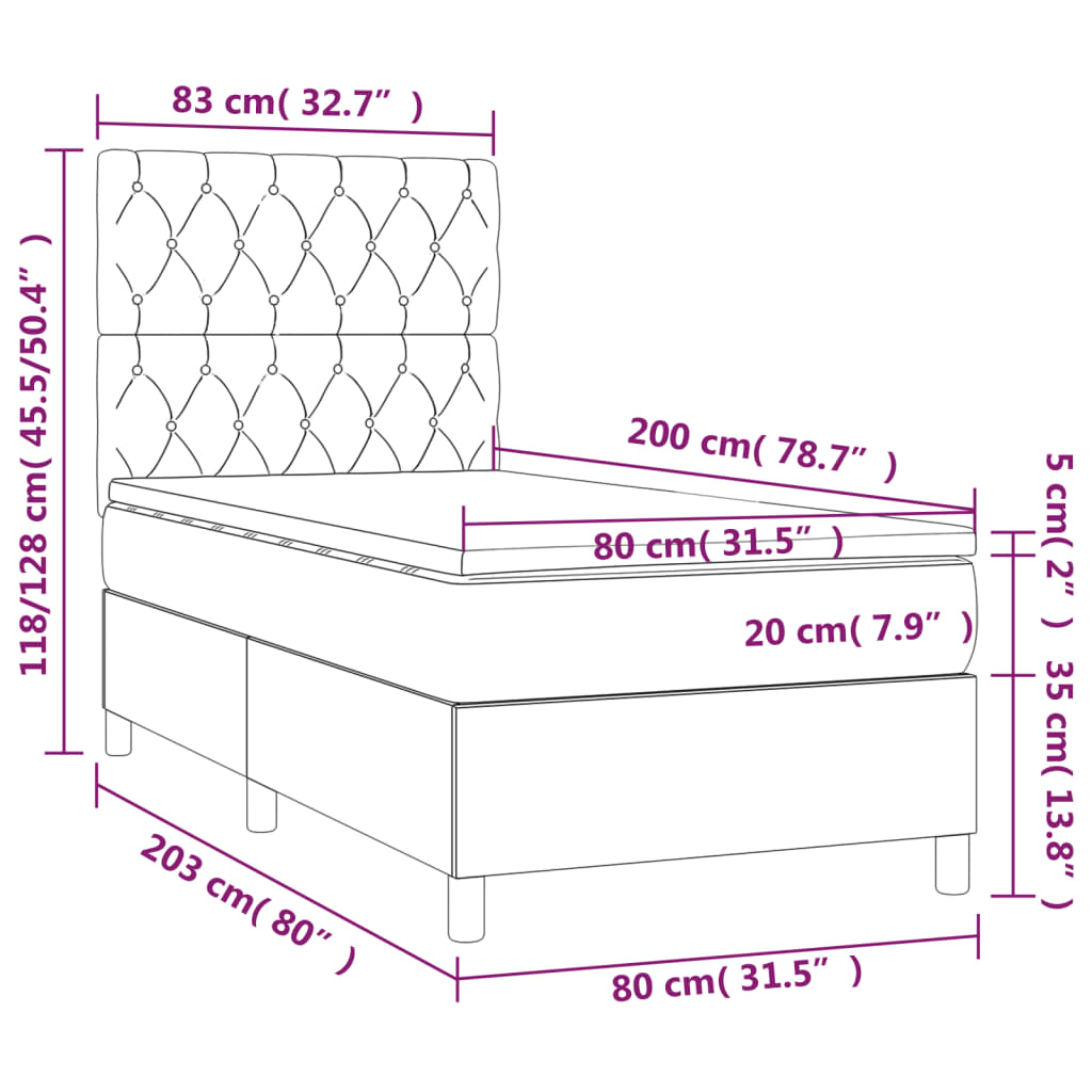Κρεβάτι Boxspring με Στρώμα Μπλε 80x200 εκ. Υφασμάτινο