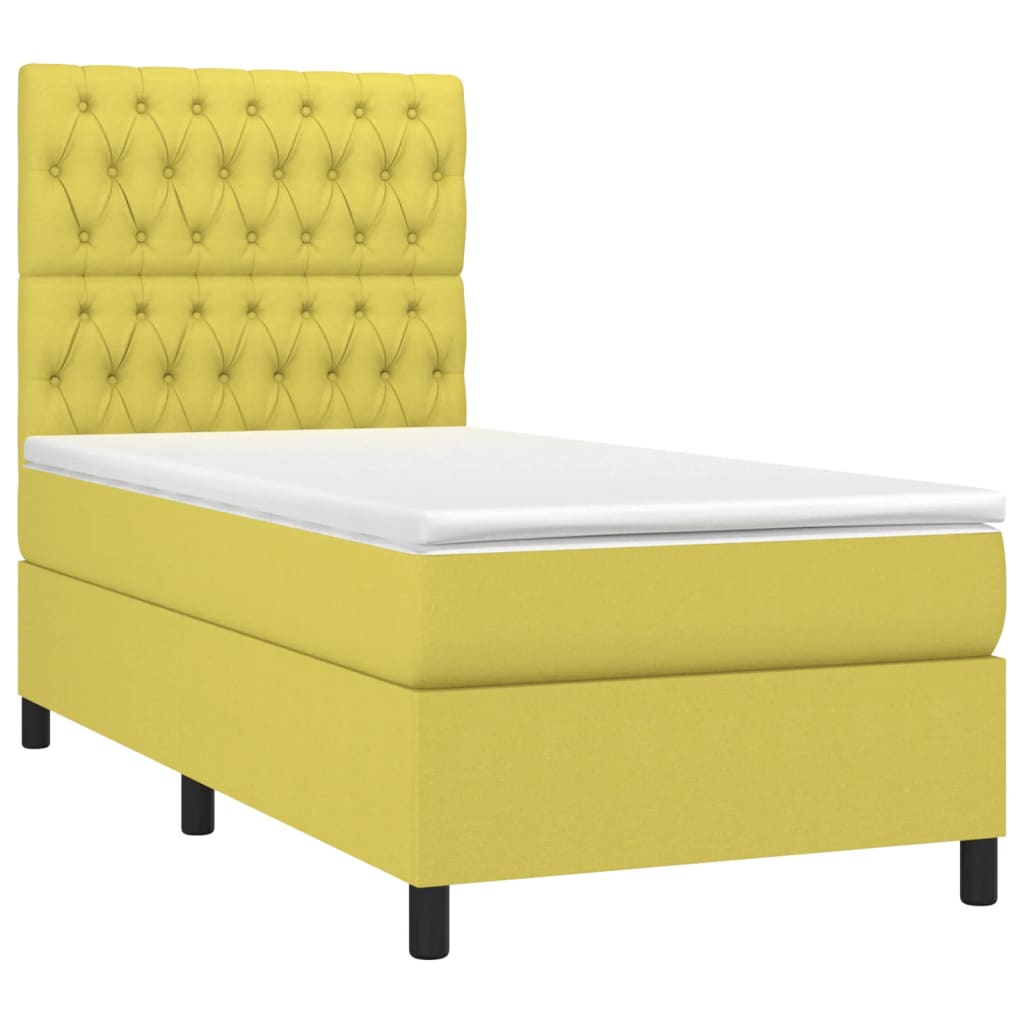 Κρεβάτι Boxspring με Στρώμα Πράσινο 90x190 εκ.Υφασμάτινο