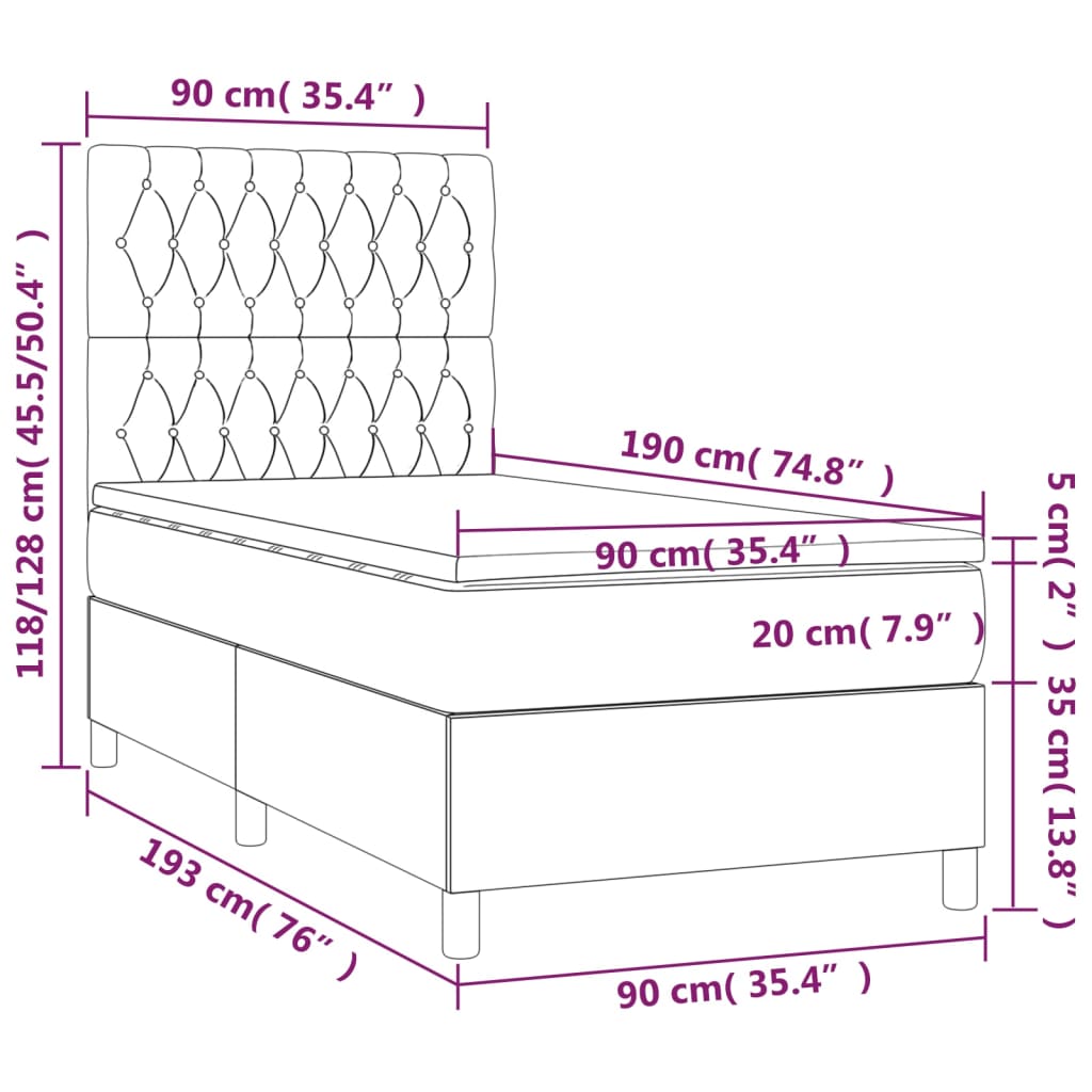 Κρεβάτι Boxspring με Στρώμα Πράσινο 90x190 εκ.Υφασμάτινο